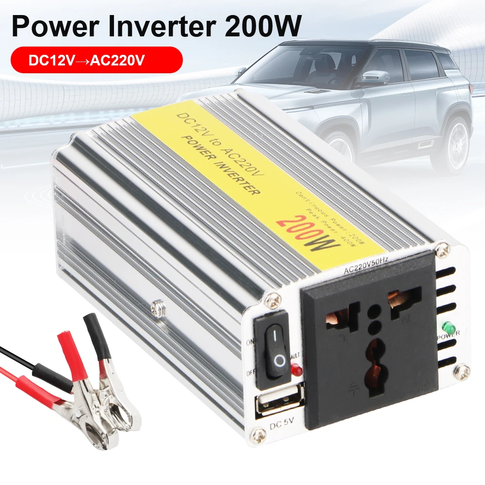 Mit Batterieclip 12 V 220 V Spannungswandler-Buchse mit 5,5 A USB Universal-Auto-Wechselrichter Tragbares Autoladegerät Netzteil 200 W Image