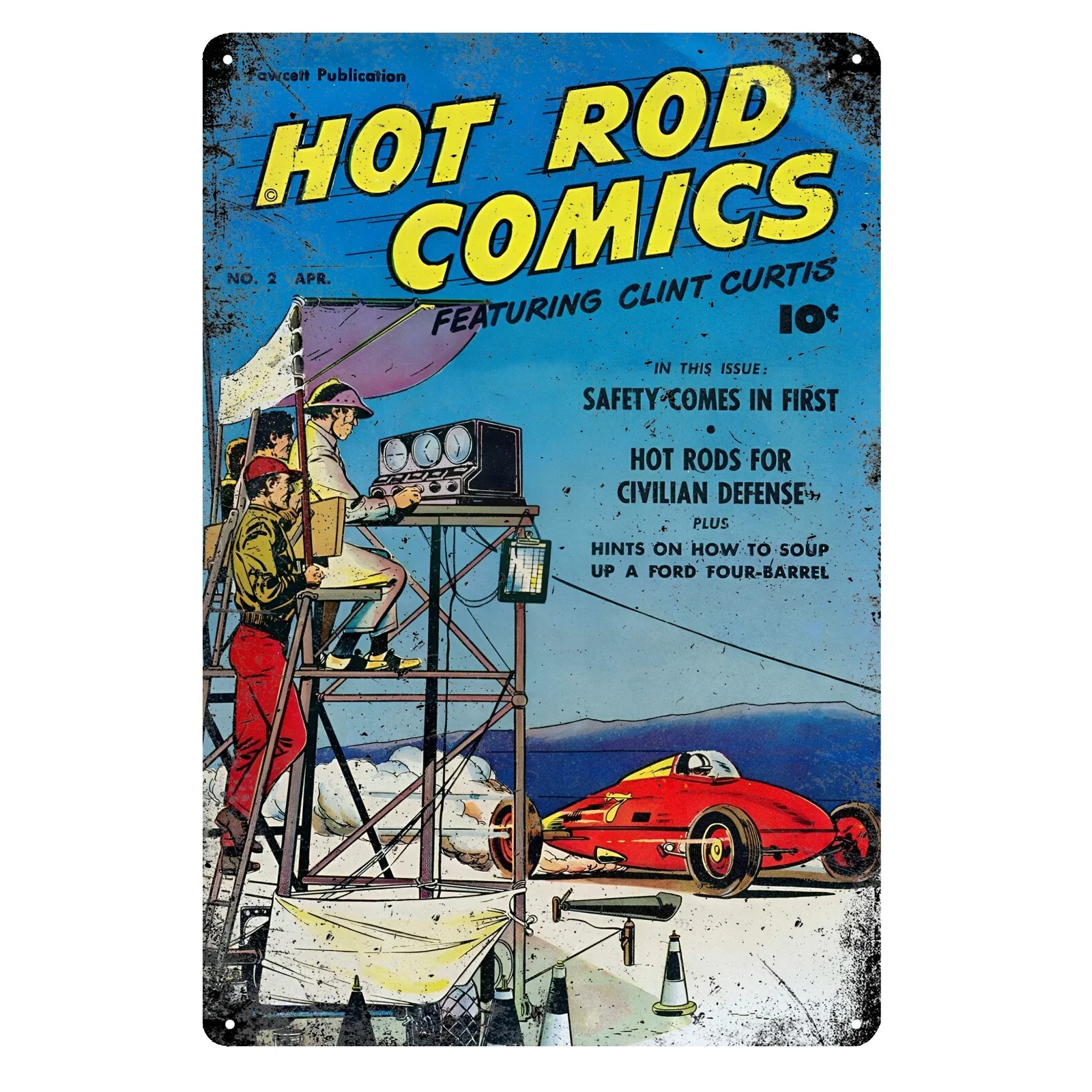 Vintage Hot Rod Comics Auto-Metallposter – Garagen-Blechschild, Retro-Automobil-Dekor mit klassischen Autos, einfaches Aufhängen mit vorgebohrt Image