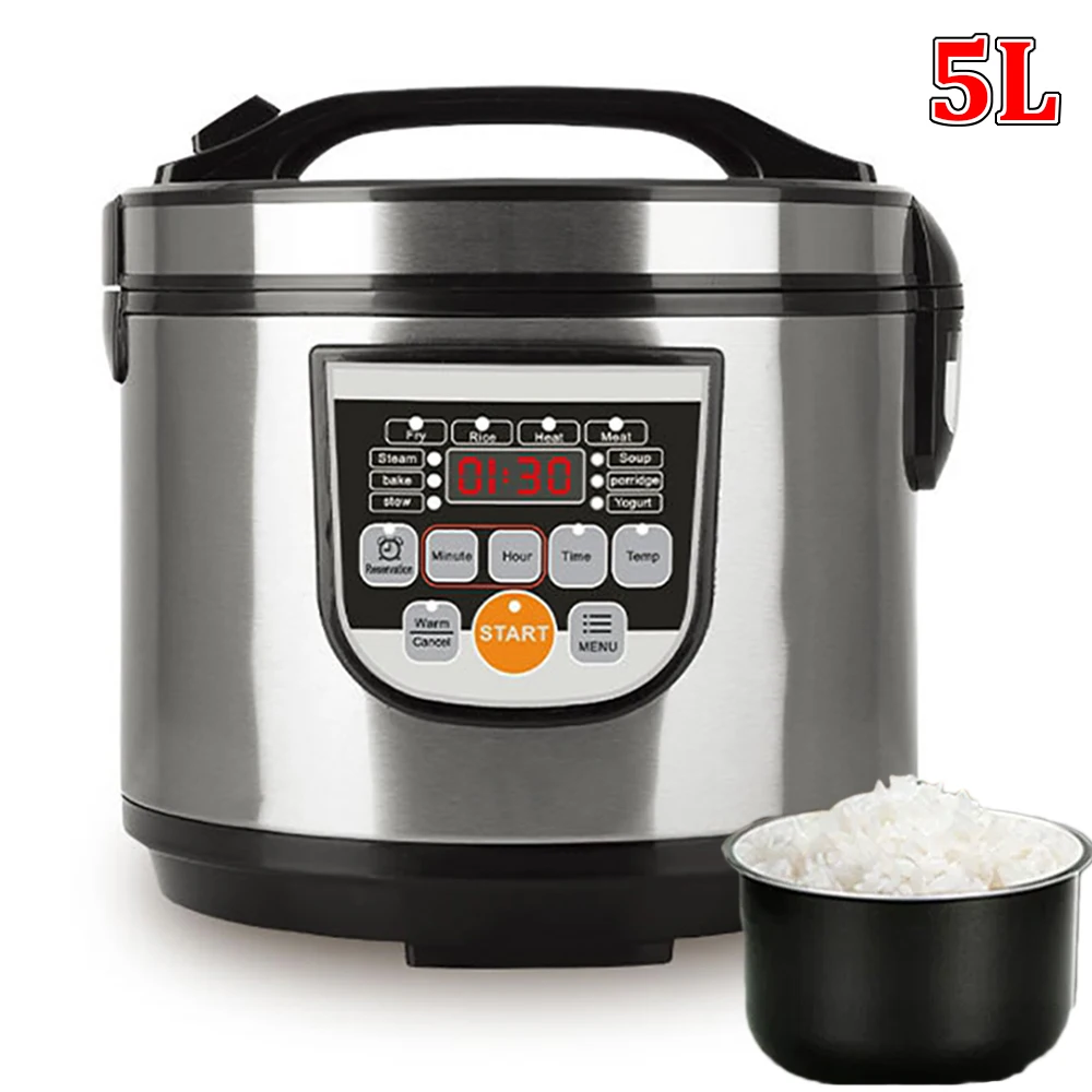 5L Elektrischer Reiskocher 220V LED-Anzeige Multikocher Suppe Brei Kochmaschine Dampfgarer Heizung Wärmer Reiskocher Image