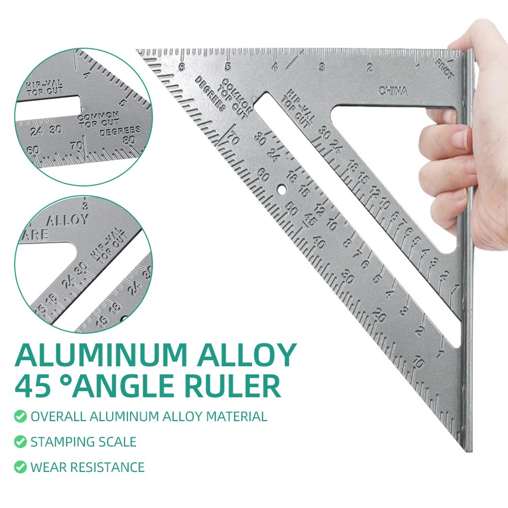 7-Zoll-Imperial-Winkelmesser, 90-Grad-verstärktes silbernes Winkelmesser, Zimmermannslineal aus Aluminiumlegierung Image