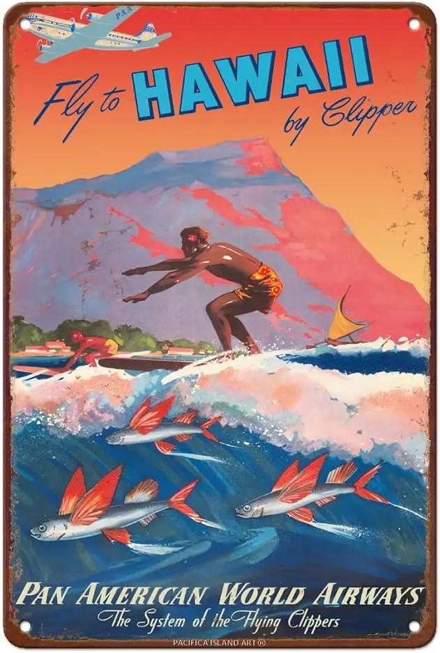 Fly To Hawaii von Clipper – Pan American World Airways Surfer Diamond Head Crater Vintage Airline Reiseposter Mark Von A