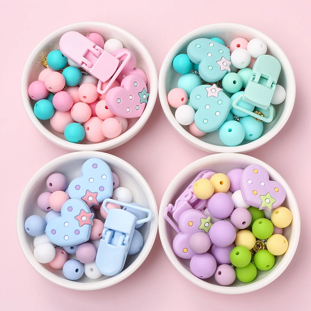 52Pcs Silikon Perlen Set Herzförmige Silikon Lose Perlen für Nippel Clip Schnuller Kette Dummy Halter Beißring Zubehör Image