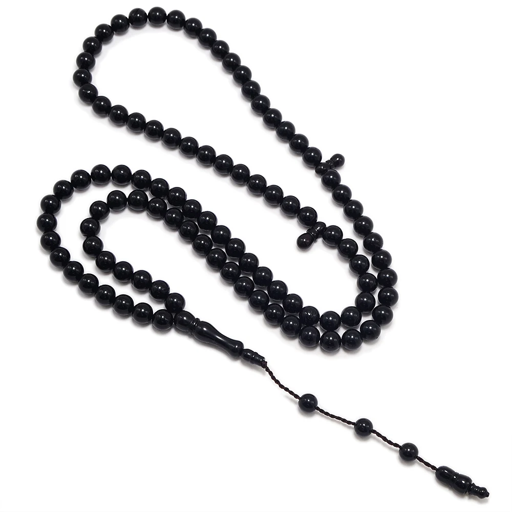 MSL-105 Islamische hochwertige muslimische Rosenkranzperlen, 99 Gebetsperlen, natürliche Palmenfrucht, Kuka-Tasbih-Charm-Armband, 6–9 mm, schwarz gefärbt Image