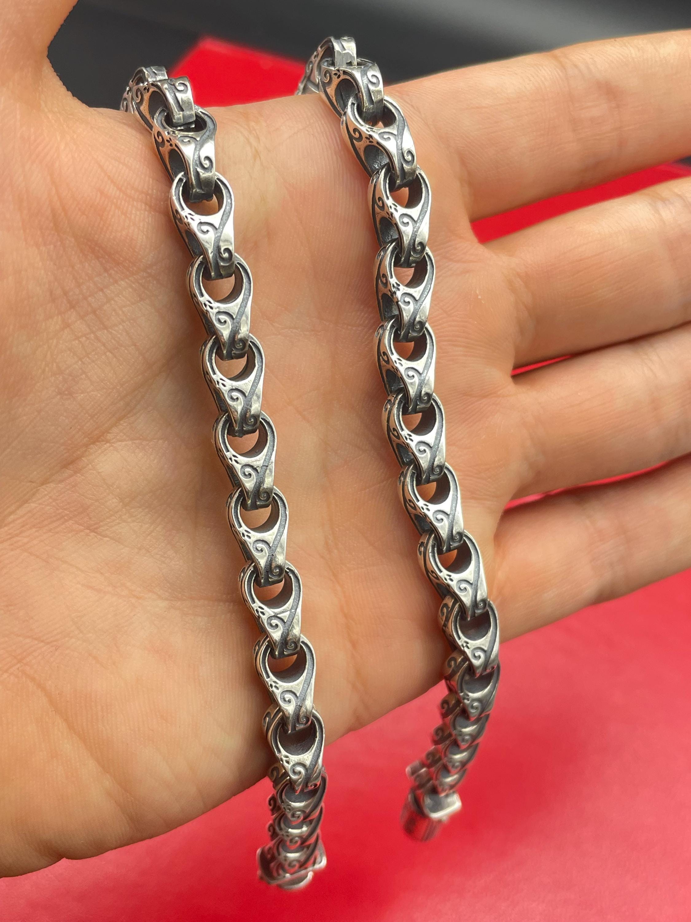 Collana a catena in argento sterling 925, catena a catena incisa, regalo per compleanno, catena da uomo di lusso, collana a catena in argento gotico d