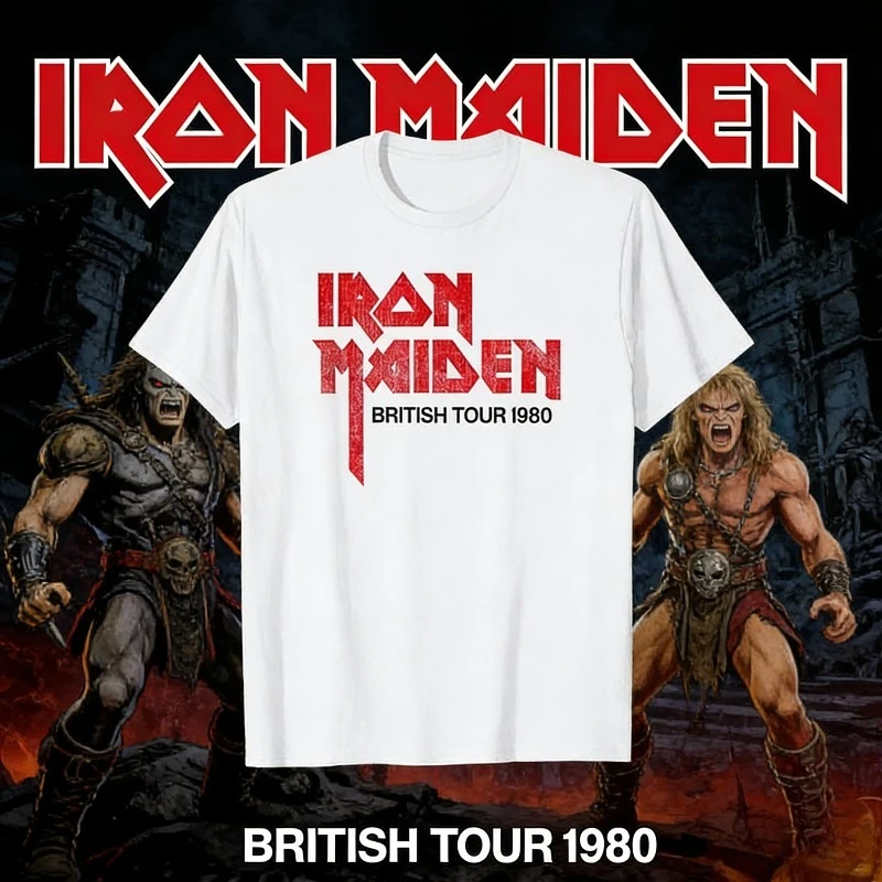 2025 Summer Iron Maiden Somewhere in Time 100 % reine Baumwolle bedrucktes T-Shirt Eddie Cyborg Vintage Rock Band Tee MOTO