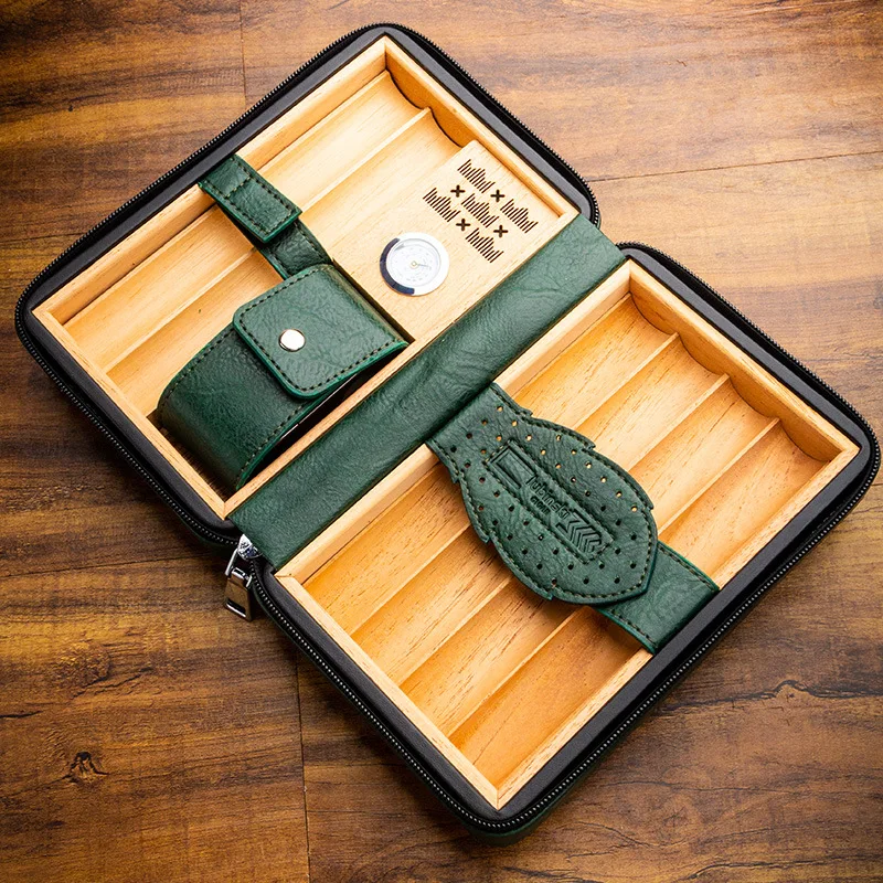 Tragbare Zigarren-Feuchtigkeitscreme, Reißverschluss, Leder, 6er-Pack, tragbare Zigarren-Tasche Image