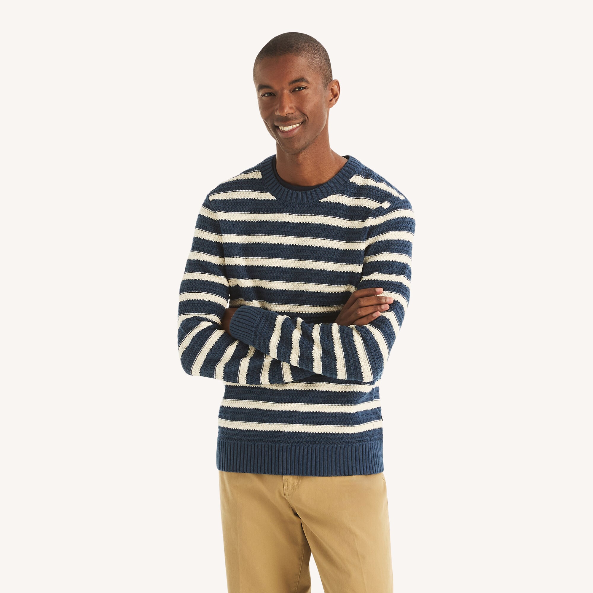 Nautica Men's Textured Striped Crewneck Sweater 996 (Lapis Blue), XXL