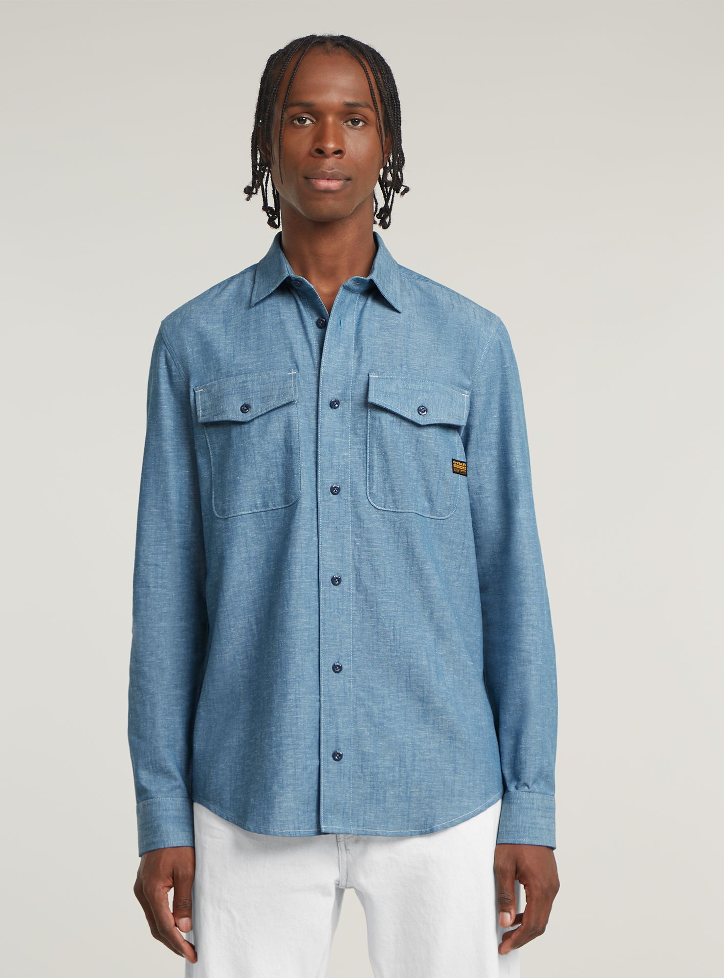 Langarmshirt G-STAR "Marine Slim Hemd", Damen, Gr. XL, niagara, milk, Obermaterial: 80% Baumwolle, 20% Leinen, Shirts Langarmshirt