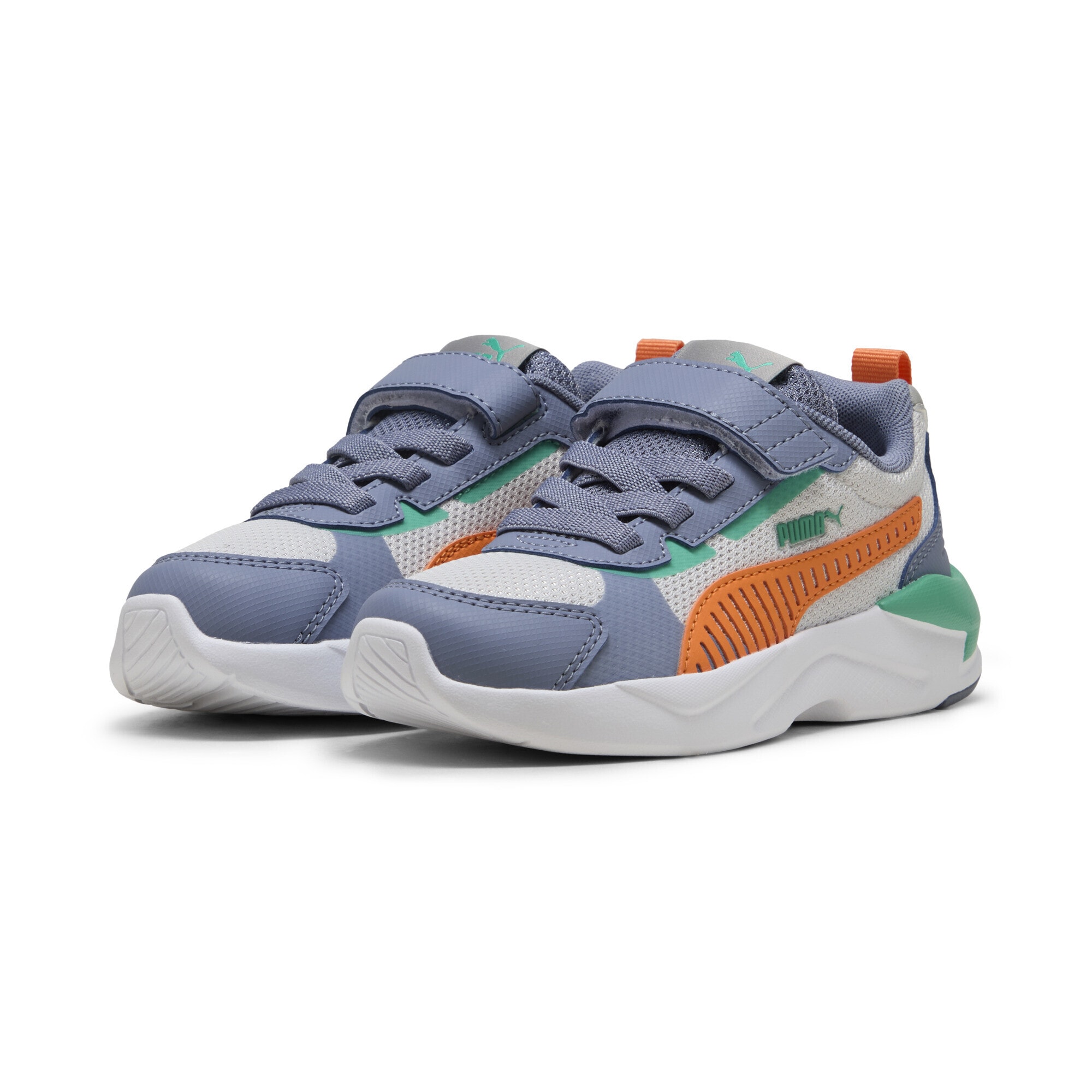 Sneaker PUMA "X-Ray 3 Sneakers Kinder", Kinder, Gr. 29, feather gray melon glow sky vibrant grün orange, Obermaterial: Synthetik, Textil; Futter: Textil; Innensohle: Textil; Laufsohle: Gummi, Schuhe Sneaker