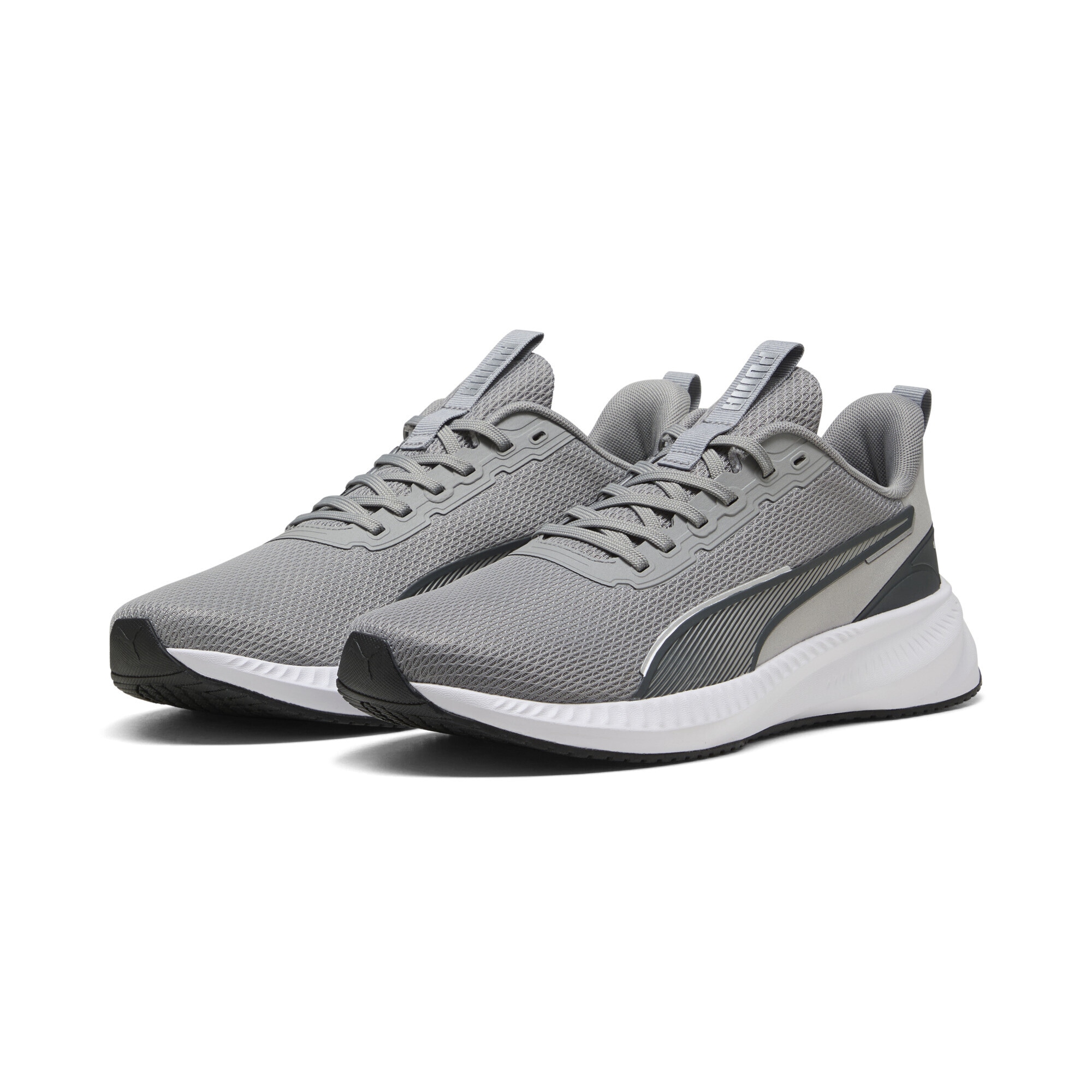 Trainingsschuh PUMA "Flyer Lite 3 Laufschuhe Erwachsene", Damen, Gr. 37,5, gray echo shadow schwarz silber, Obermaterial: Textil, Synthetik; Futter: Textil; Innensohle: Textil; Laufsohle: Synthetik, Gummi, Schuhe
