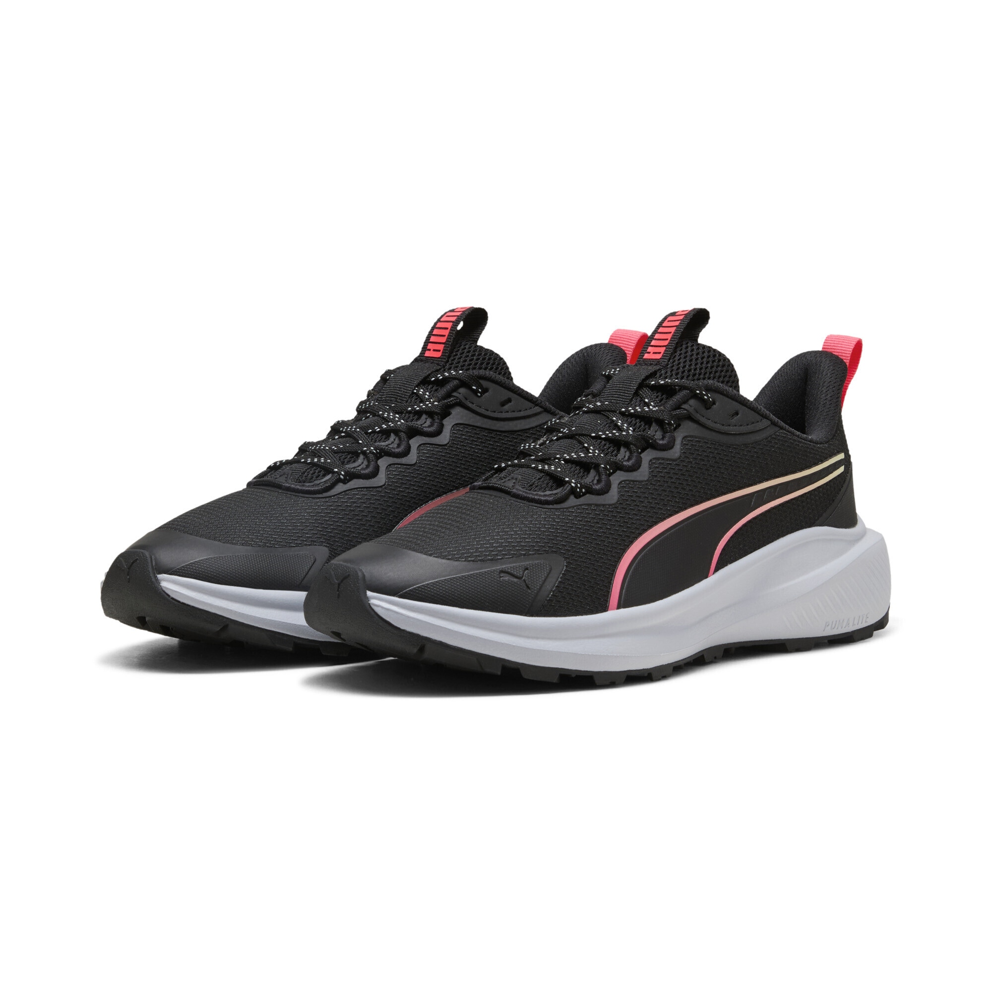 Trainingsschuh PUMA "Skyrocket Lite Trail Laufschuhe Erwachsene", Damen, Gr. 40.5, schwarz pure pink apple spritz grün, Obermaterial: Textil, Synthetik; Futter: Textil; Innensohle: Textil; Laufsohle: Gummi, Synthetik, Schuhe