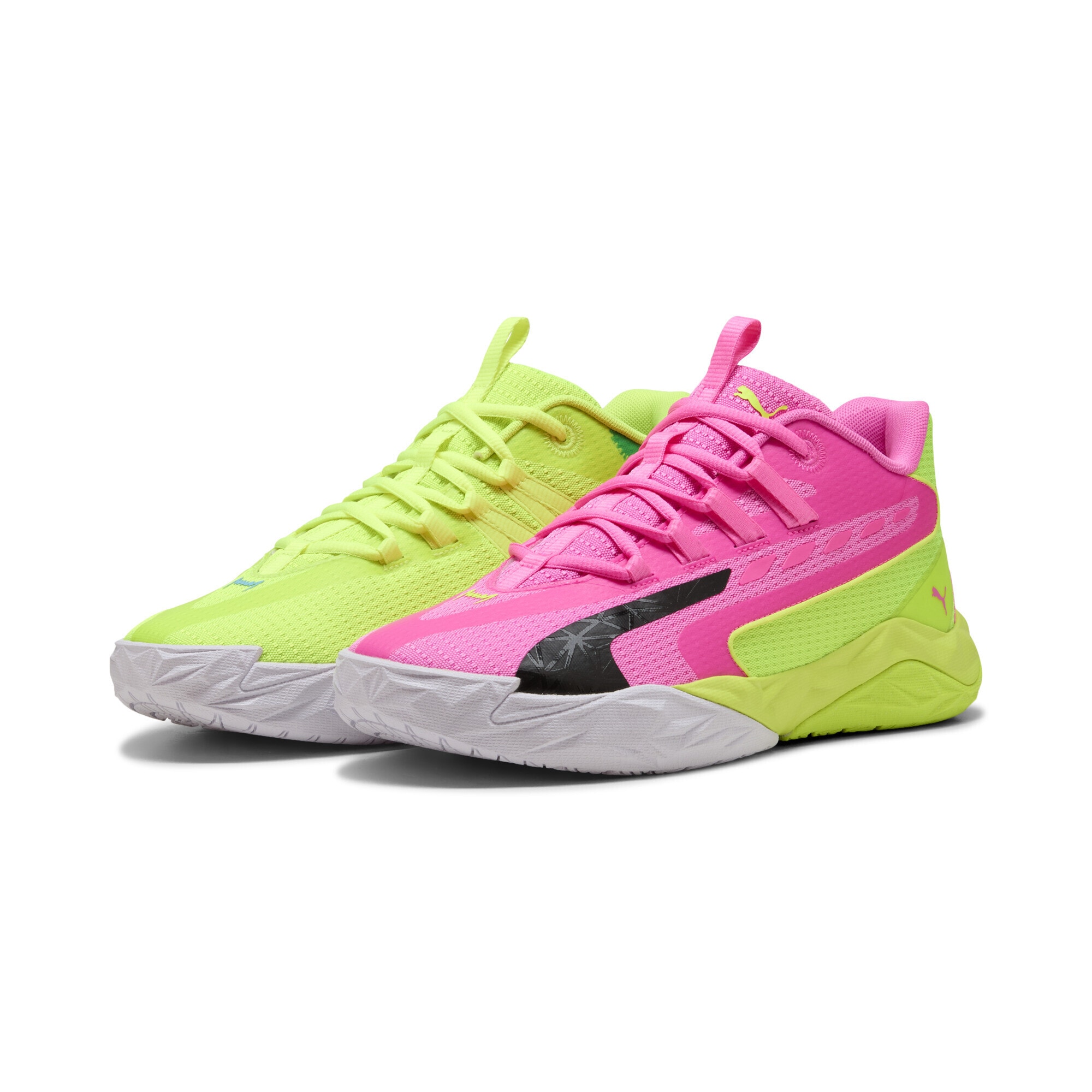 Basketballschuh PUMA "Dagger 2 Mid Basketballschuhe Erwachsene", Gr. 48, lime squeeze bright aqua schwarz gelb blau, Obermaterial: Synthetik, Textil; Futter: Textil; Innensohle: Textil; Laufsohle: Gummi, Synthetik, Schuhe