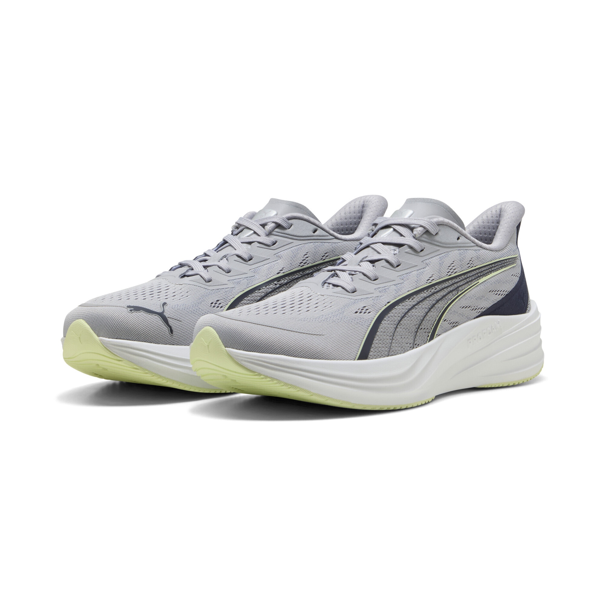 Trainingsschuh PUMA "Darter Pro 2 Laufschuhe Erwachsene", Gr. 42.5, vibrant silber deep plum apple spritz gray lila grün, Obermaterial: Synthetik, Textil; Futter: Textil; Innensohle: Textil; Laufsohle: Gummi, Schuhe