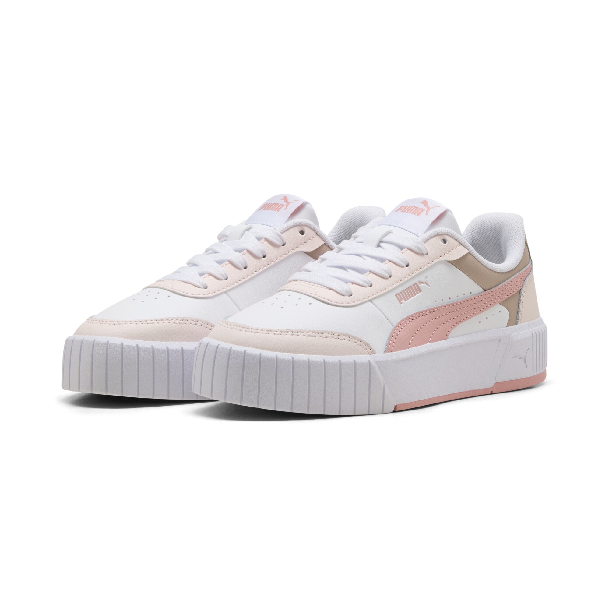 Sneaker PUMA "Carina Mia Sneakers Mädchen", Damen, Gr. 37, weiß rosy outlook jasmine flower pink, Obermaterial: Kuhleder, Textil, Synthetik; Futter: Textil; Innensohle: Textil; Laufsohle: Gummi, Schuhe Sneaker