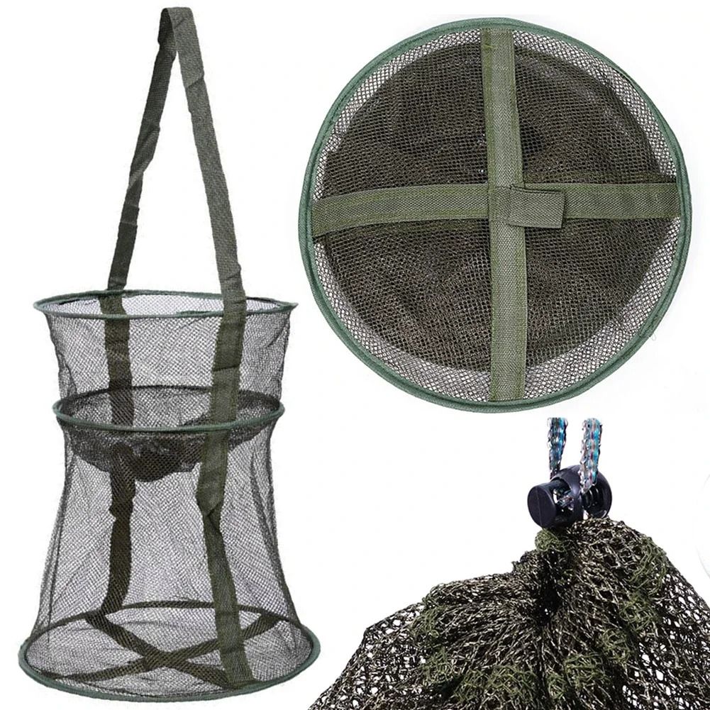 Foldable Mesh Fishing Cage Round Fish Net Basket For Small Fish green 2