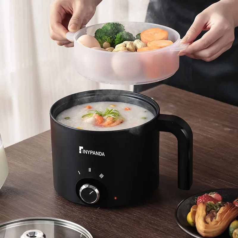 Multifunction Electric Hot Pot 1.8L Nonstick Cooking Pan With Steaming And Frying black Single