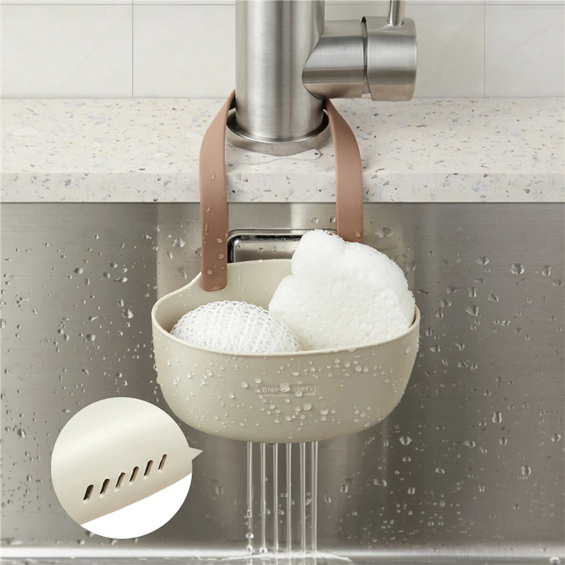 Adjustable Kitchen Sink Holder Hanging Drain Basket, Soap Sponge Holder Faucet Rack, Kitchen Accessories white Yellow