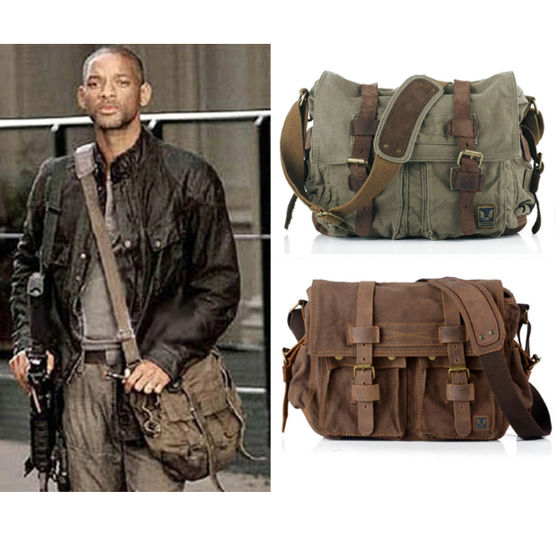 Men Messenger Bag Genuine Leather Canvas Shoulder Crossbody Sling Casual Satchel army Green L