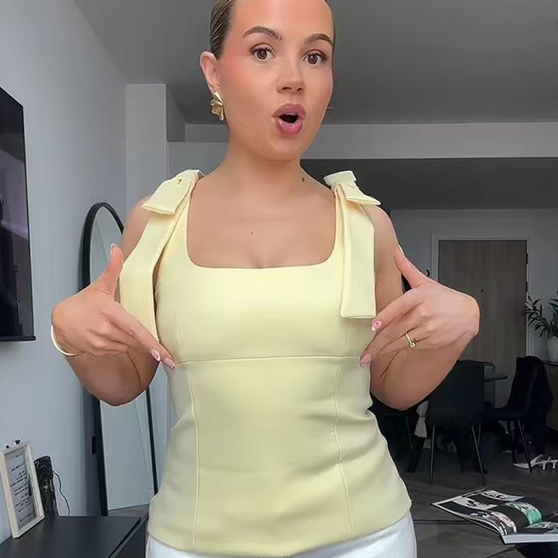 Summer Butterfly Crop Top Woman, Yellow White Slip Top, Off Shoulder Tank Top, Cute Bow Design, Sleeveless Backless Tops white s