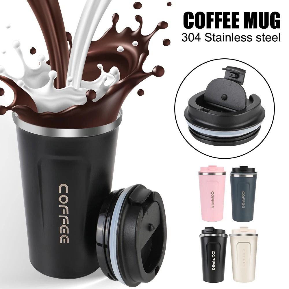 Stainless Steel Travel Thermos Mug Leak Proof Double Wall Coffee Cup 380 ML 510 ML black 510 Ml