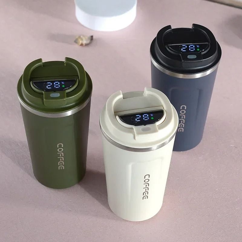 Stainless Steel Thermos Coffee Mug Temperature Display Vacuum Insulated Tumbler black 510 Ml
