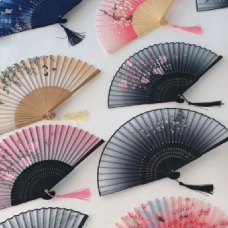 Retro Japanese Folding Fan Elegant Japanese Folding Fan For Women, Dance & Home Decor pink Butterfly Rain