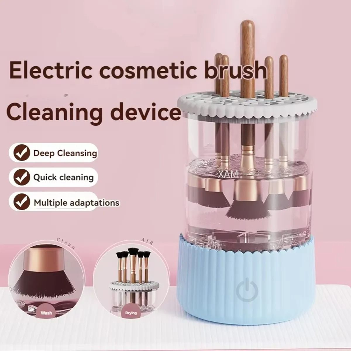 3 In 1 Electric Makeup Brush Cleaner With Rotary Washing And Drying Function pink