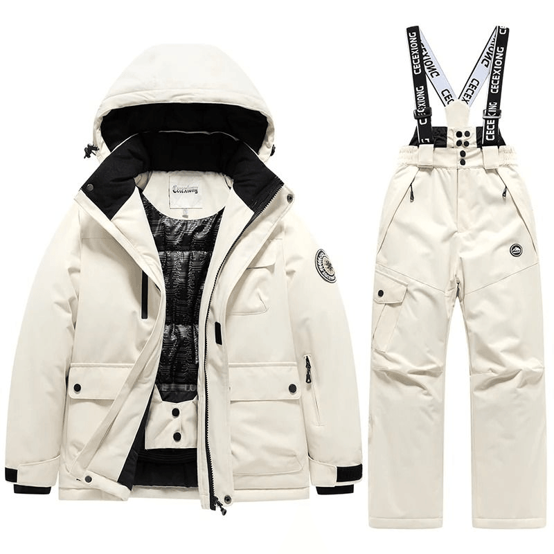 Waterproof Kids Ski Jacket & Pants Set, Warm, Breathable & Windproof Snow Outfit 14 black Jacket White Pants