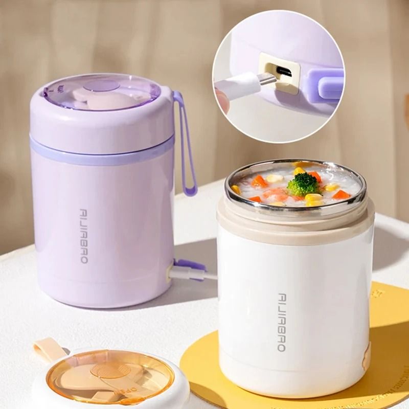 Portable Electric Heating Lunch Box 600ml Stainless Steel Food Warmer purple