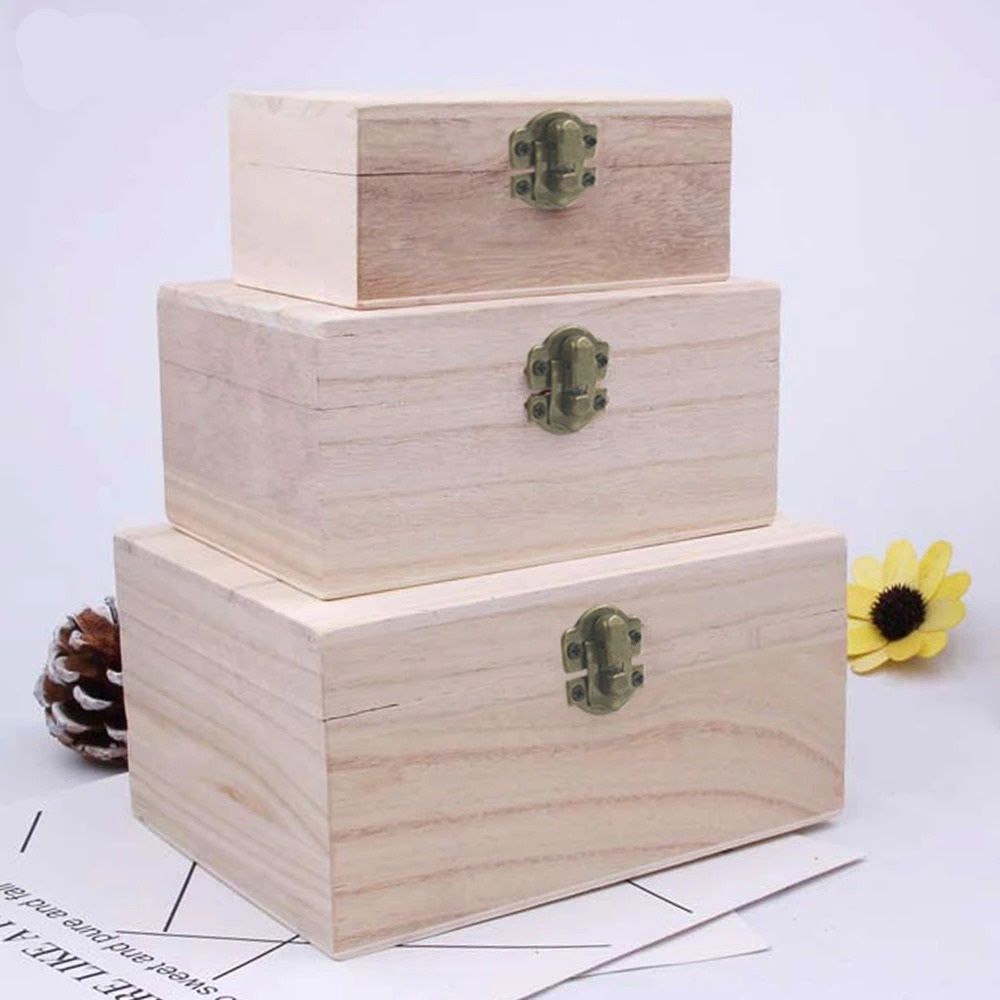 Plain Wooden Storage Box Hinged Craft Gift Box With Latch l