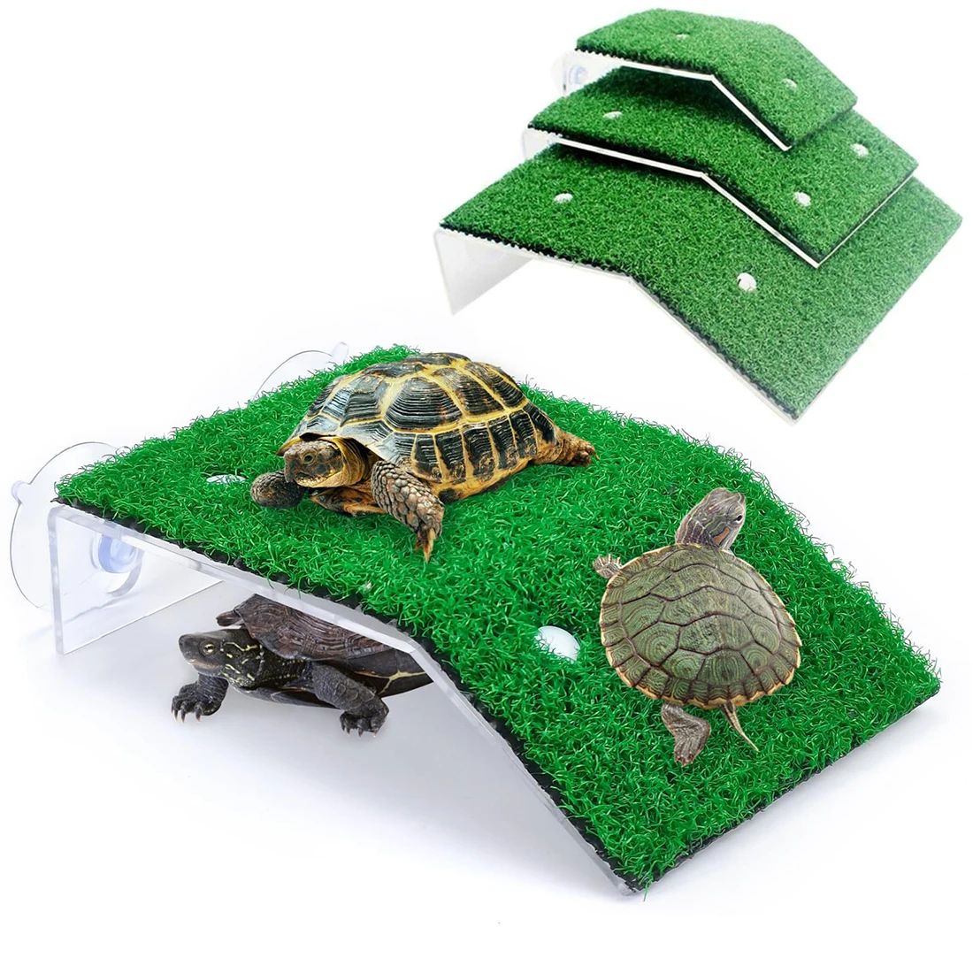 Premium Turtle Basking Platform With Simulated Grass Ramp Anti Slip Tortoise Terrace Dock For Aquatic & Semi Aquatic m