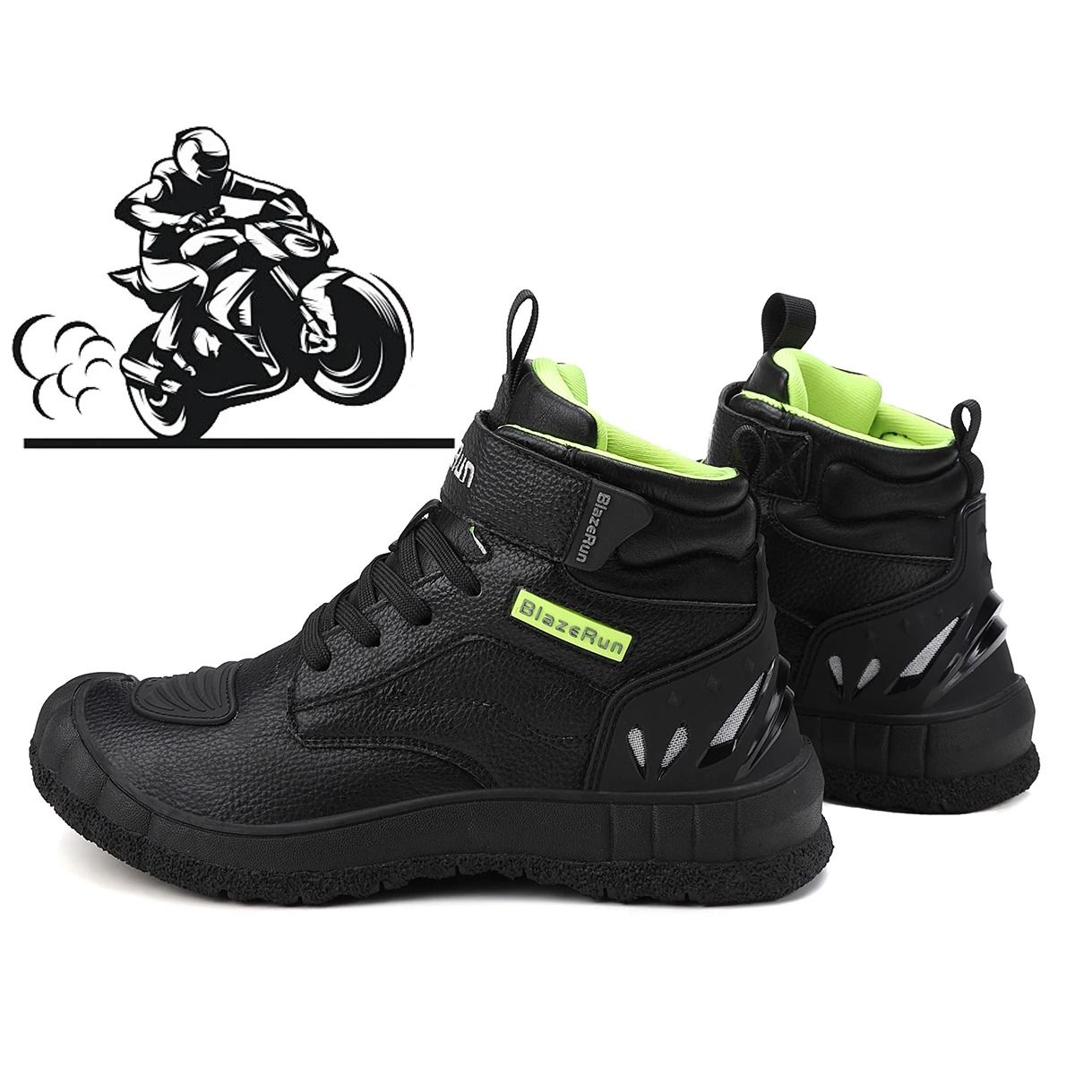 Mens Leather Motorcycle Riding Boots Breathable Anti Slip Wear Resistant Shoes black us 9