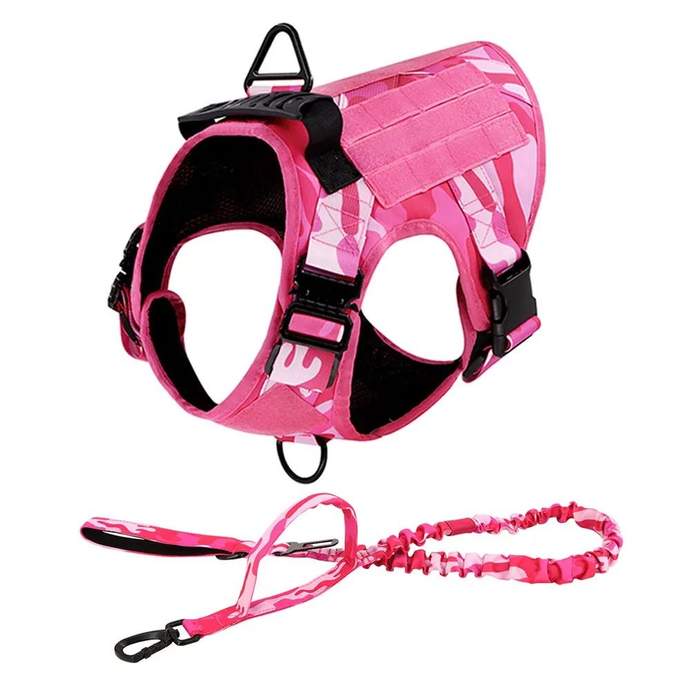 Professional Pink Tactical Dog Training Harness And Leash Set harness s