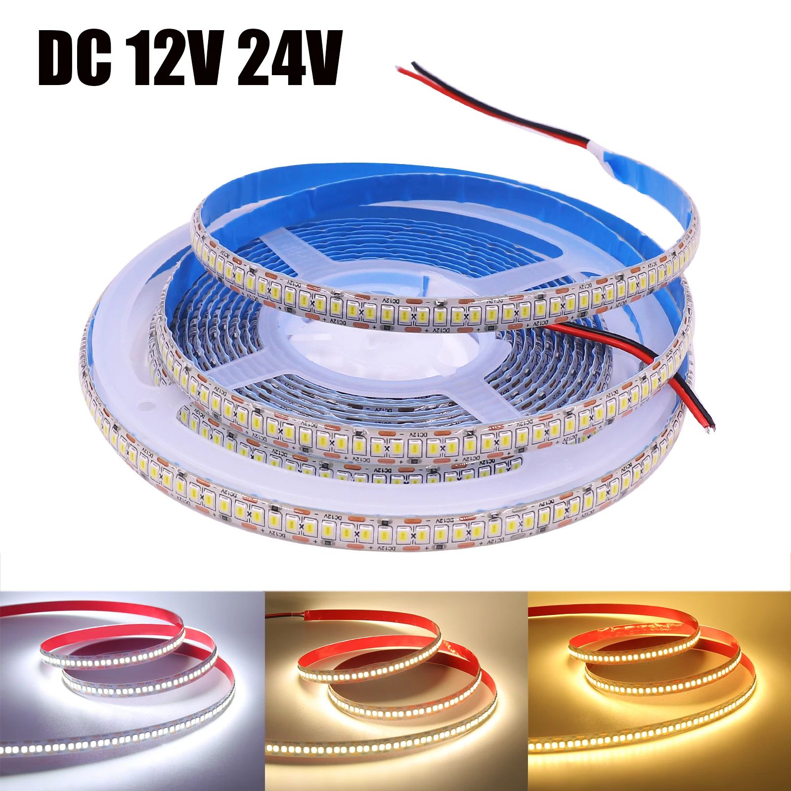 UltraFlex 5m Warm White LED Strip Lights Waterproof 12V 24V SMD 2835 High Brightness Ribbon natural White dc 12v ip21 No Waterproof