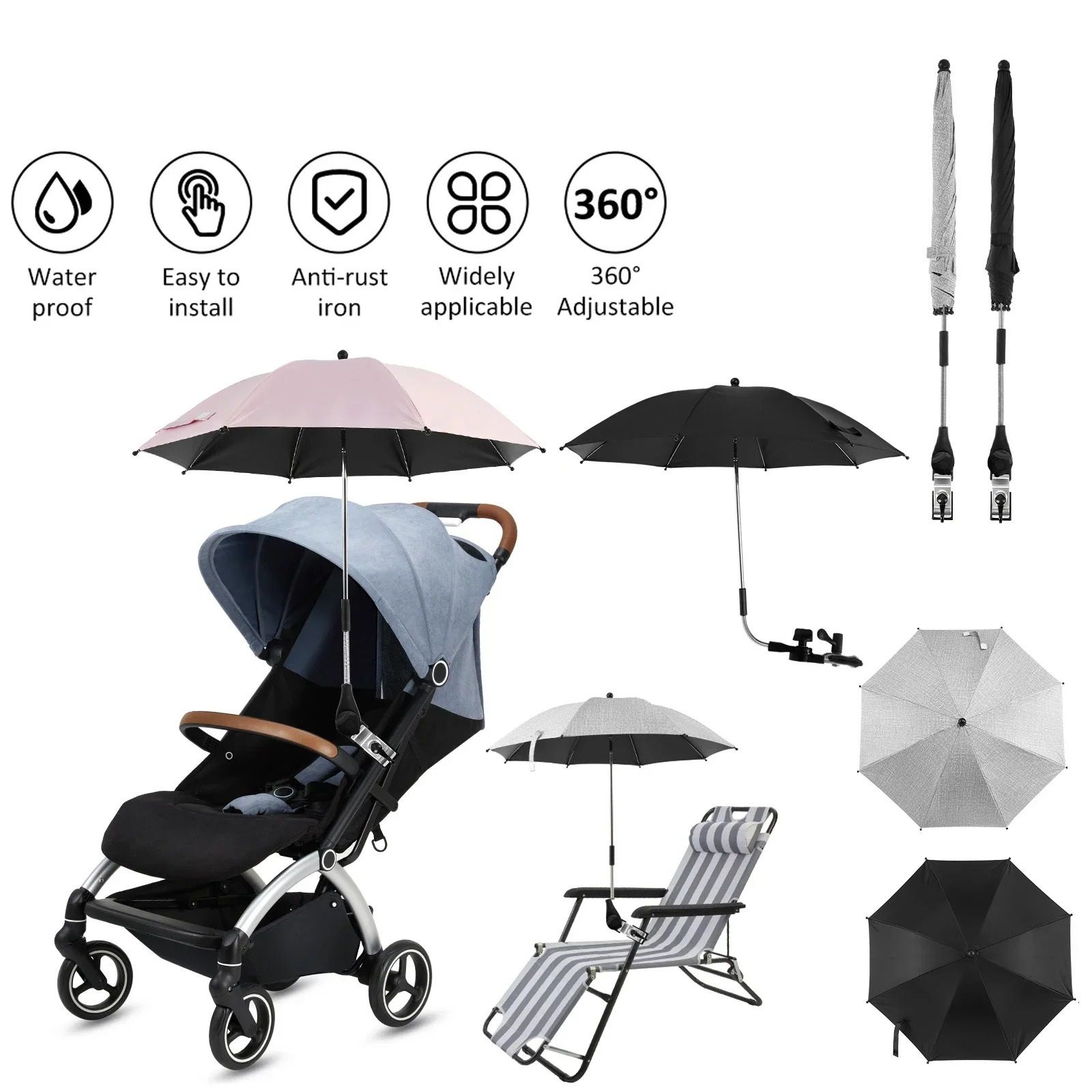 Universal Baby Stroller Sunshade Umbrella rose Red