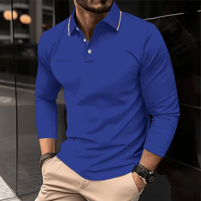 Mens Summer Long Sleeve Lapel Polo Shirt Breathable Casual Top 7 l