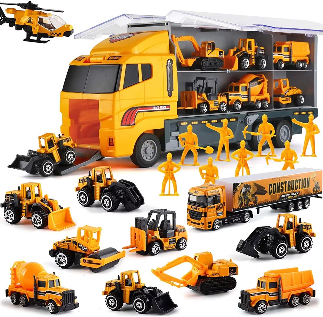 10 in 1 Construction Truck Toy Set With Storage Carrier, Die Cast Construction Vehicles military 10 Car
