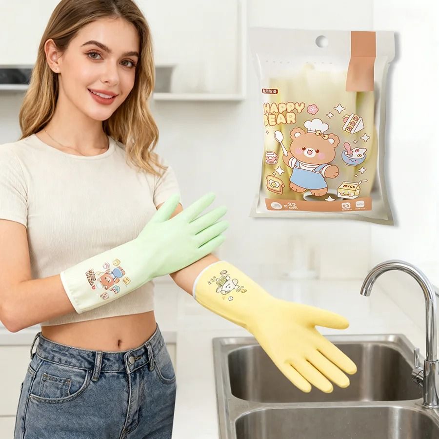 Reusable Waterproof Cleaning Gloves Non Slip Dishwashing Gloves For Household Chores green reusable Free Size