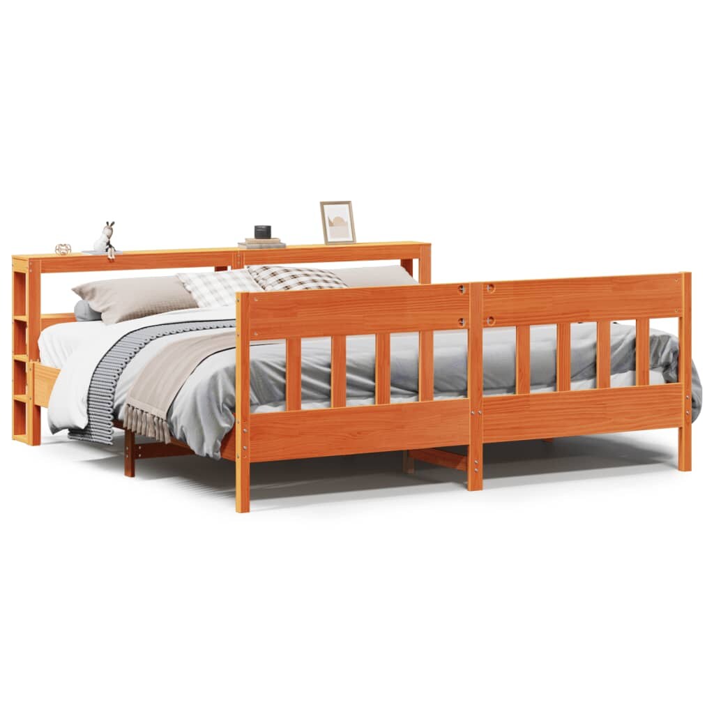 vidaXL Massivholzbett ohne Matratze Wachsbraun 180x200 cm Kiefernholz Image