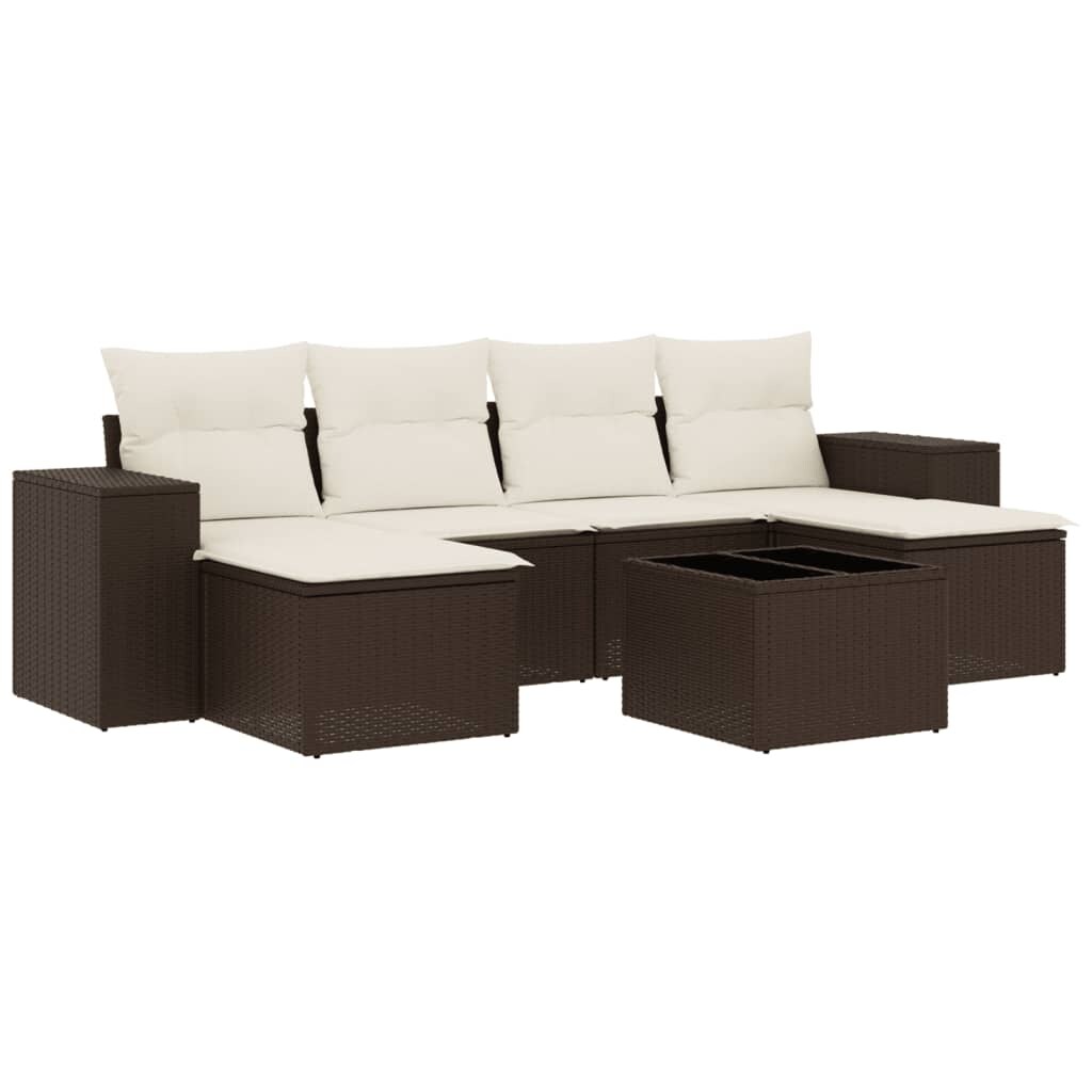vidaXL 7-tlg. Garten-Sofagarnitur mit Kissen Braun Poly Rattan Image