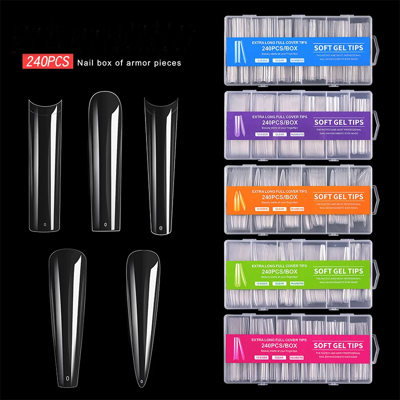 240 pezzi XXL unghie finte unghie ballerina super lunghe stampa sulle unghie copertura completa punte di gel opaco nail art capsula americana punte finte