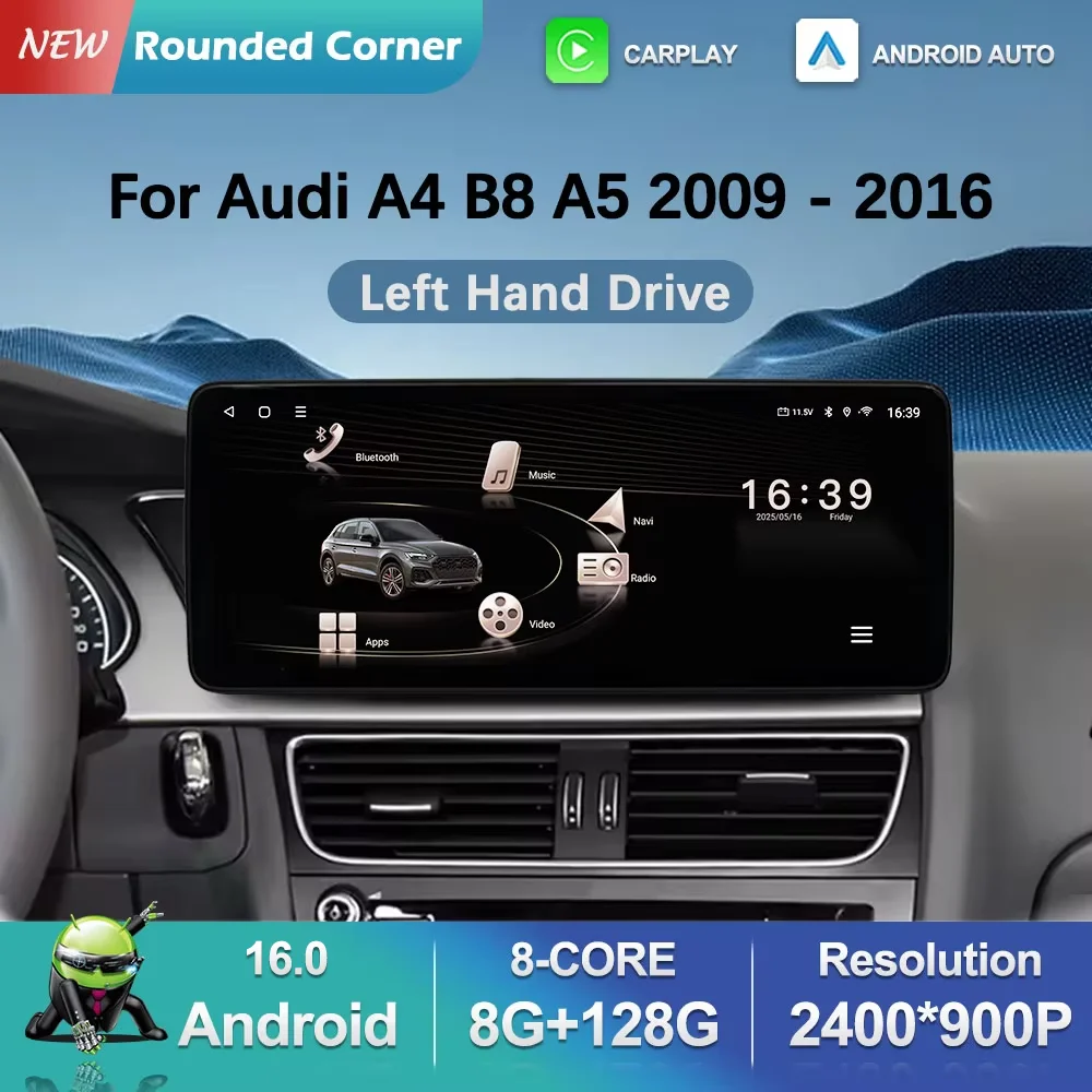 12,3 Zoll GPS-Navigation WiFi BT 4G für Audi A4 B8 A5 2009 - 2016 Wireless Carplay Android 16 Auto-Video-Multimedia-Player Stereo Image