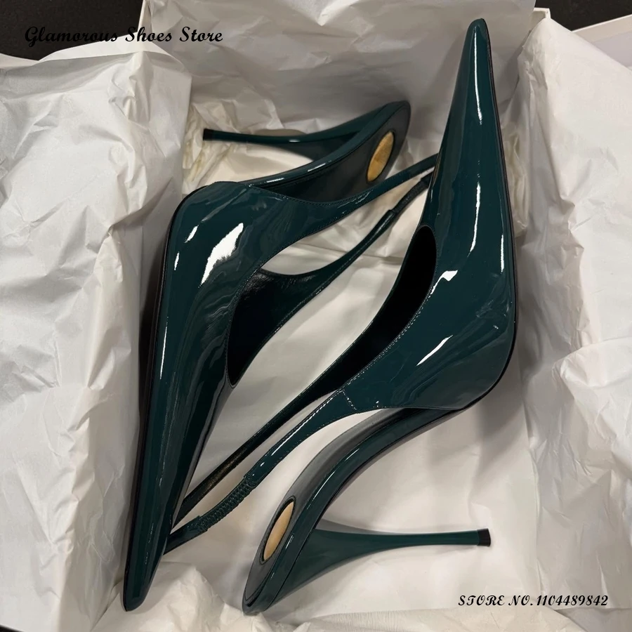 Elegant Patent Leather Slingback Pumps Women's Pointed Toe Thin Heels Party Office Shoes Spring Summer Pull On Trendy Stilettos