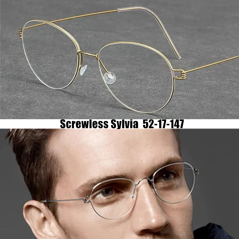 Dänemark Marke Schraubenlose Rand Brillen Sylvia Oval Runde Brille Rahmen Männer Frauen Hohe Qualität Titan Ultraleicht Brillen Gafas Image