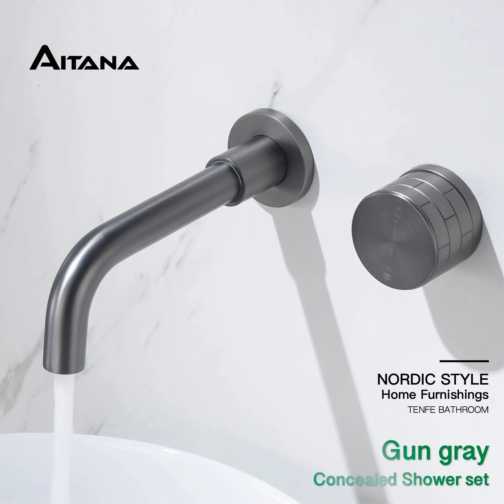 Aitana Luxus Messing gebürstet Nickel Bad Wasserhahn mit einfachem eingebettetem Design und Dual-Loch-Warm-und Kaltwasser-Waschtisch mischer