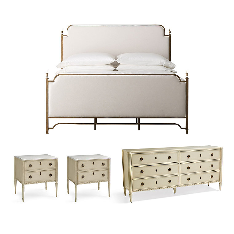 Whitby/Etienne Bedroom Set in French Linen - King, Bed, Two Bedside Chests and Six-Drawer Dresser - Frontgate
