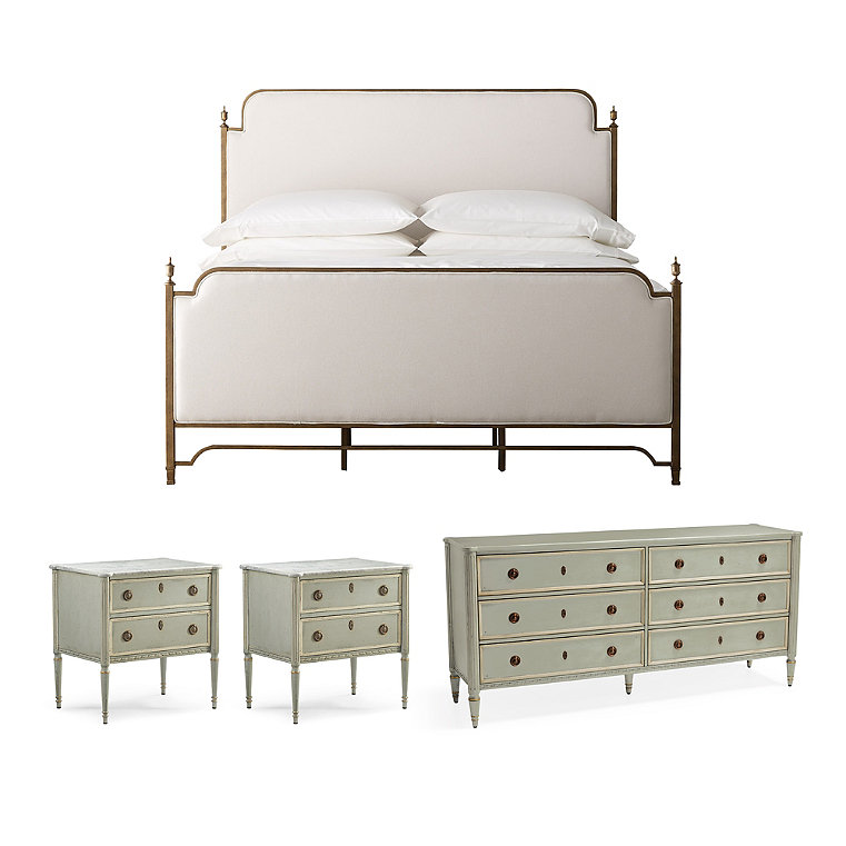 Whitby/Etienne Bedroom Set in French Patina - Queen, Bed, Two Bedside Chests and Six-Drawer Dresser - Frontgate