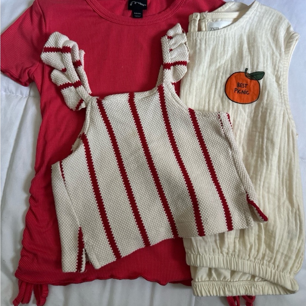 Zara Shirts & Tops | Zara Red And Cream Striped Kids Tank Top/ Clothing Bundle | Color: Cream/Red | Size: 6g