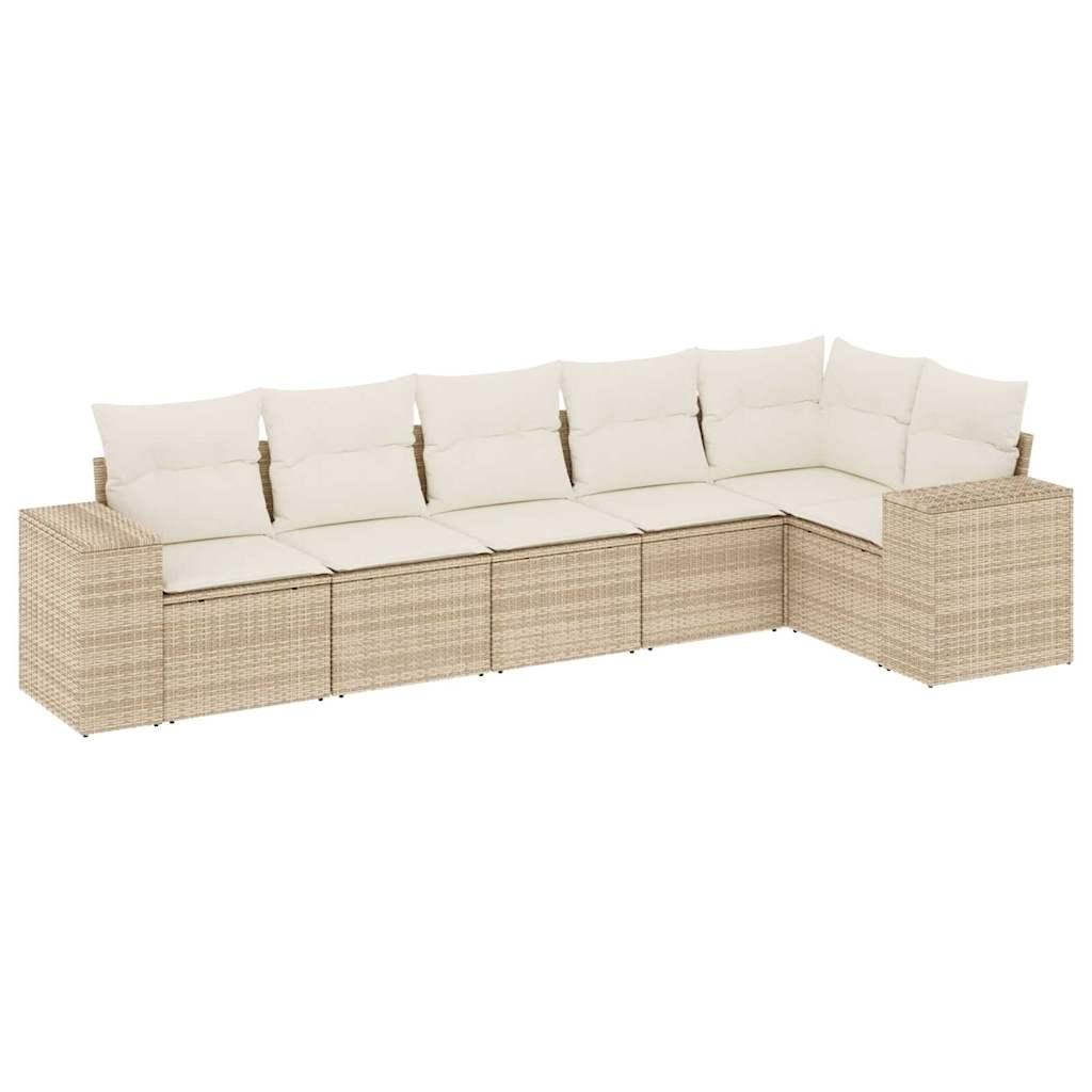 vidaXL 6-tlg. Garten-Sofagarnitur mit Kissen Beige Poly Rattan Image