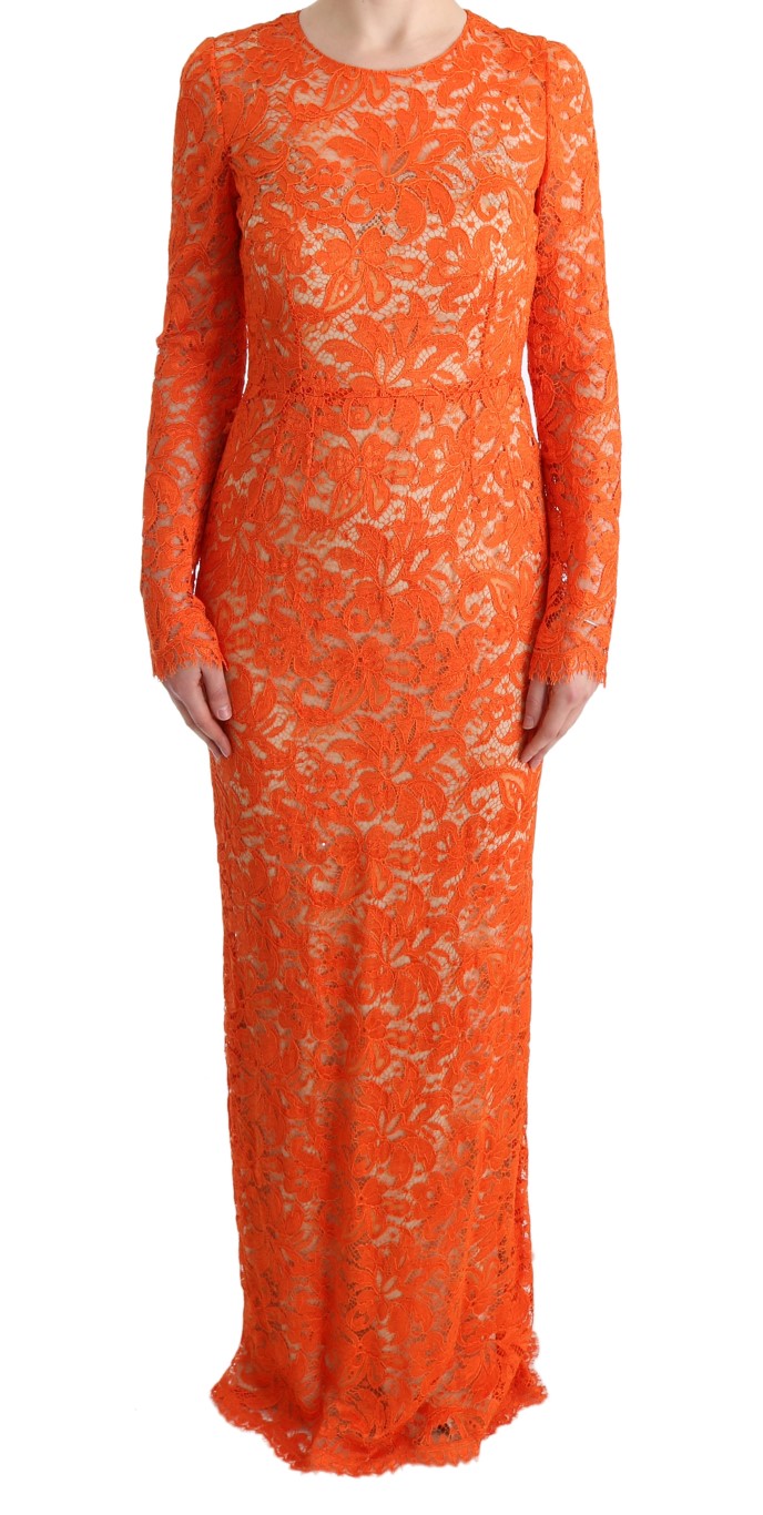 Dolce & Gabbana Women's Orange Floral Ricamo Long Dress Sheath